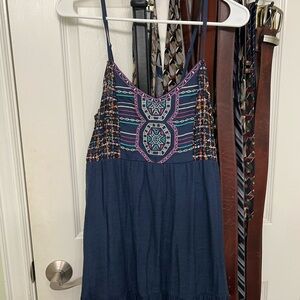 Stylish Navy Blue Embroidered Mini Dress